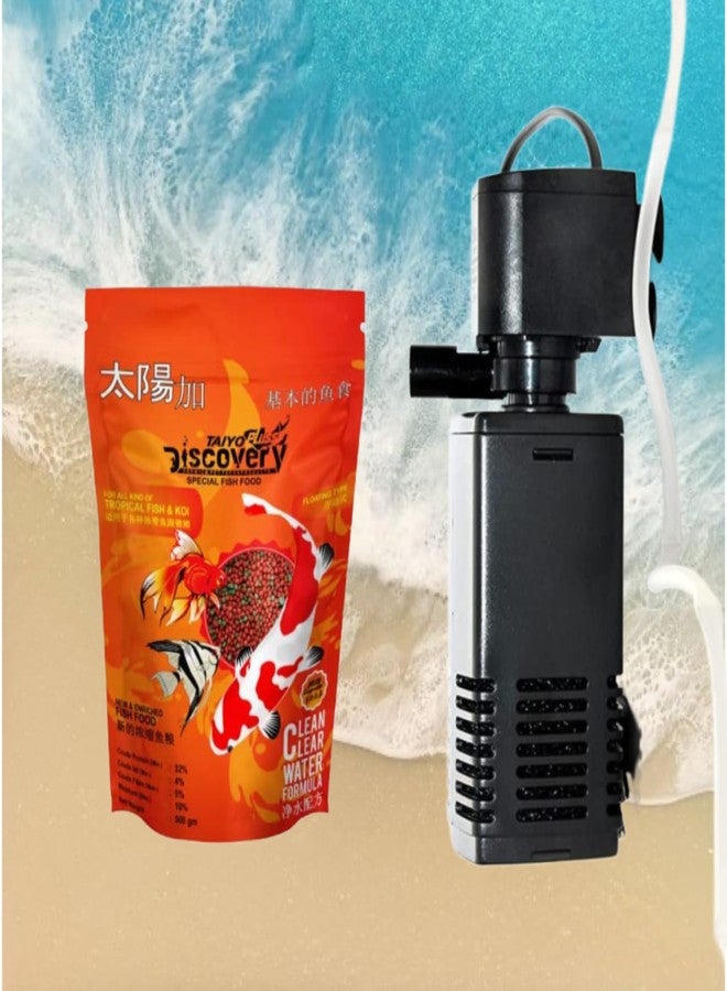 Blutails Aquarium Internal Filter | 4 in 1 High Power Filtration |15w AC 220 240V MAX Output 650L/H, 1 Piece + Taiyo Pluss Discovery 500g Fish Food. - Image 1